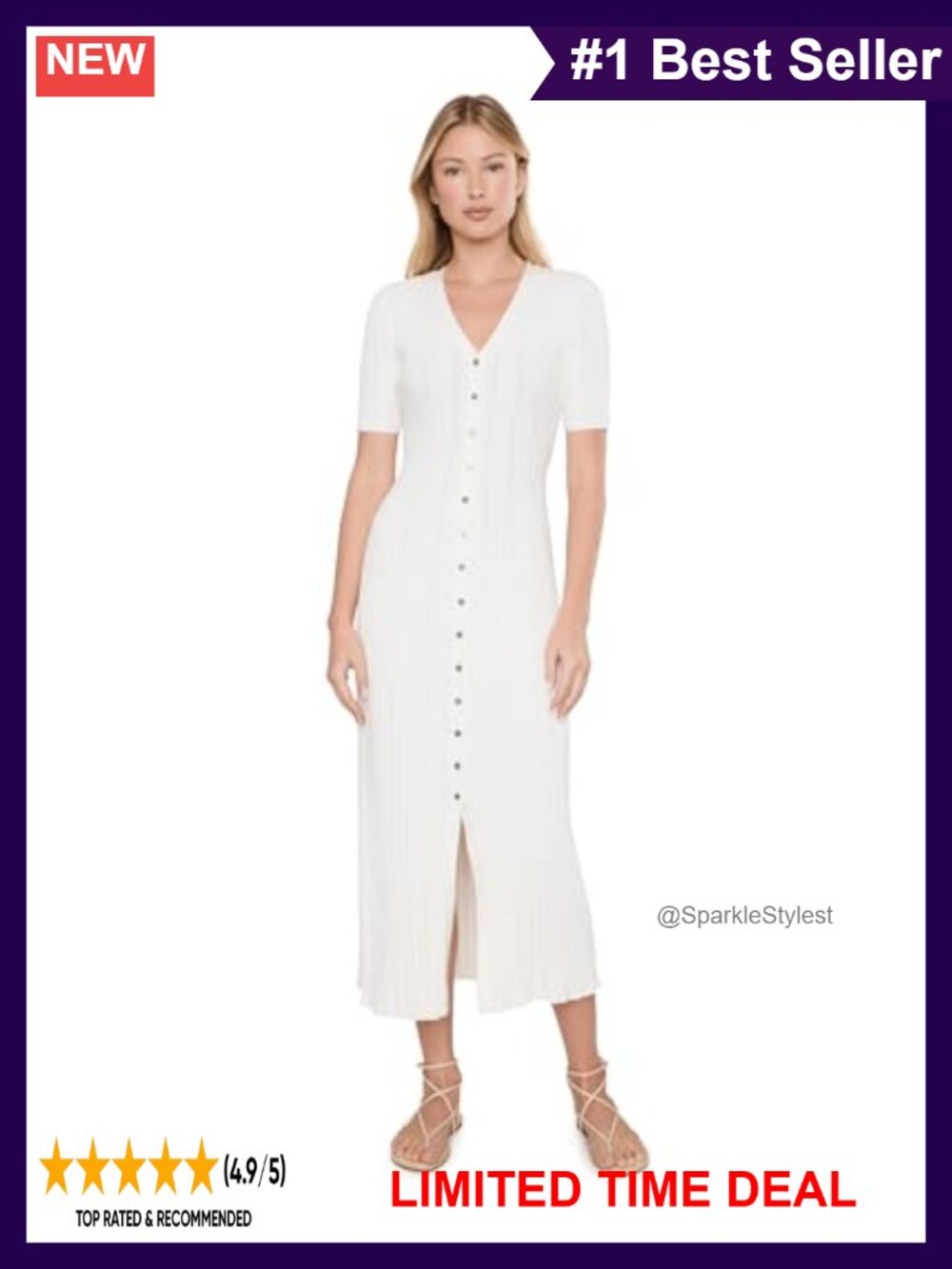 Surplice Neck Ribbed Trim Mid-Weight Stretch Knit Casual Dress